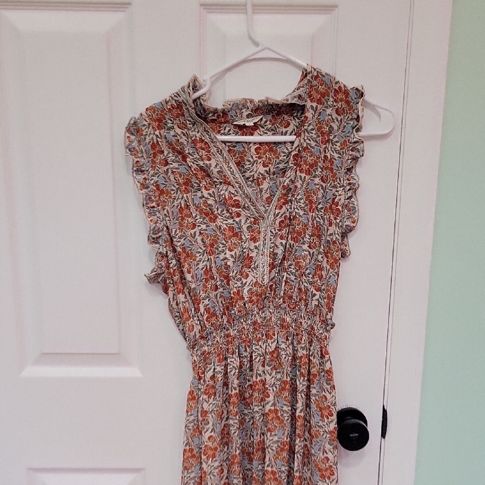 Max Studio Rust Floral Smocked Midi Dress on Cream